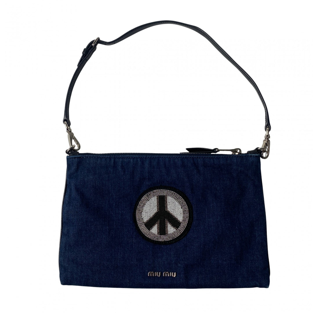 美品 ミュウミュウ MIUMIU レディース デニム ビーズ ハンドバッグ