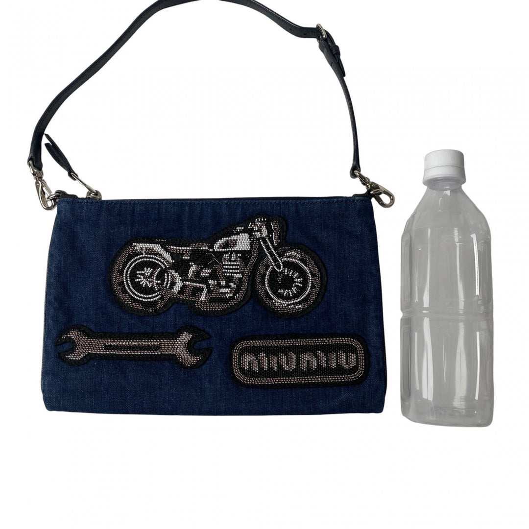 美品 ミュウミュウ MIUMIU レディース デニム ビーズ ハンドバッグ