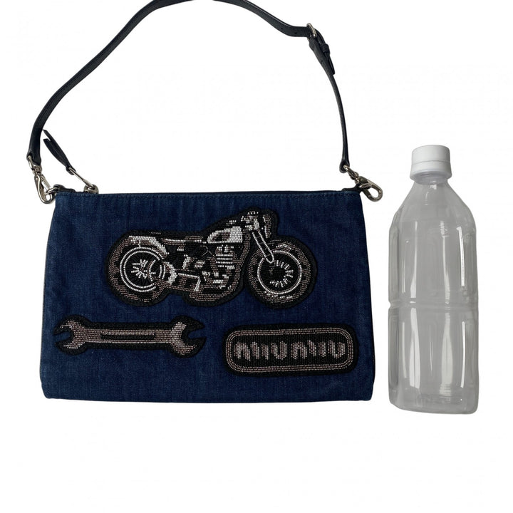 美品 ミュウミュウ MIUMIU レディース デニム ビーズ ハンドバッグ
