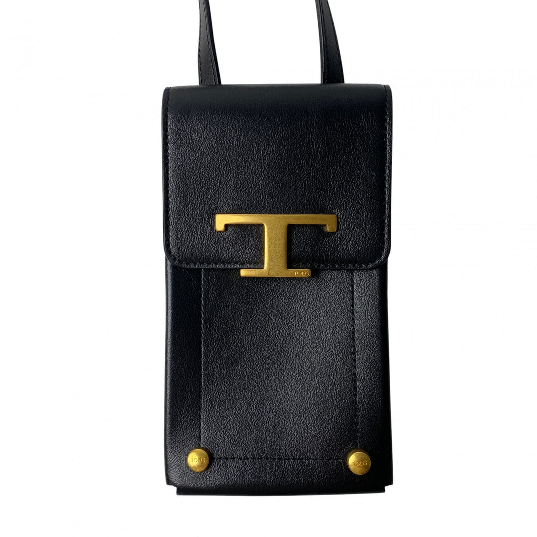 トッズ TOD's T タイムレス フォンショルダー ショルダーバッグ 斜めがけ クロスボディ ゴールド ブラック 黒
