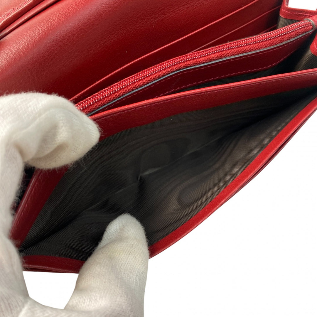 美品 グッチ GUCCI GGマーク 長財布 レザー レッド レディース