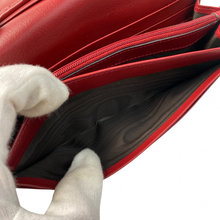 美品 グッチ GUCCI GGマーク 長財布 レザー レッド レディース