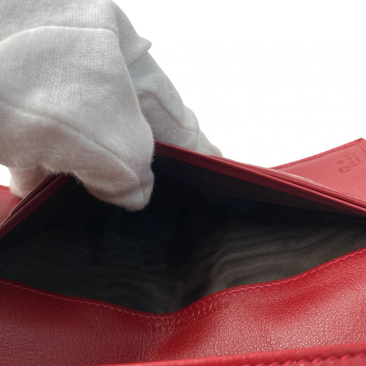 美品 グッチ GUCCI GGマーク 長財布 レザー レッド レディース