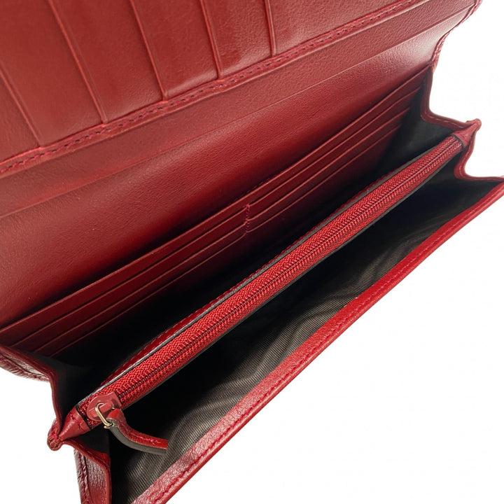 美品 グッチ GUCCI GGマーク 長財布 レザー レッド レディース