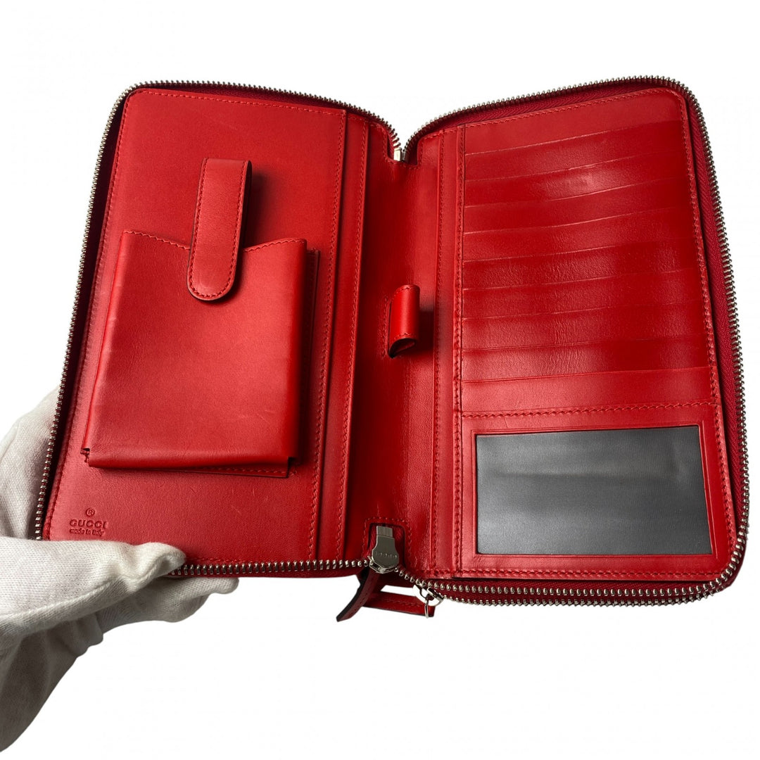 未使用 グッチ GUCCI レディース トラベルケース ディアマンテ レッド ダブルファスナー