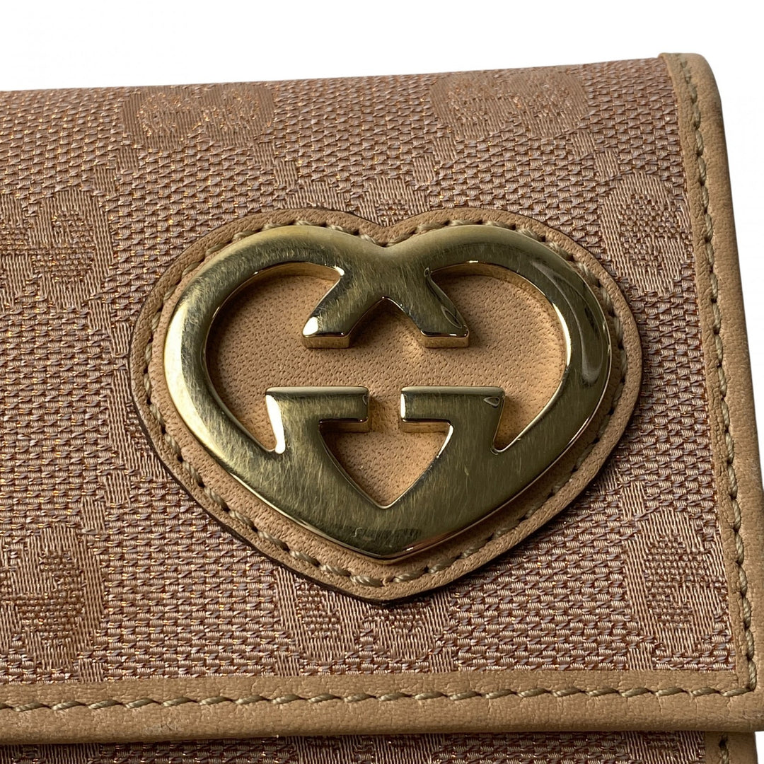 美品 グッチ GUCCI レディース GGキャンバス ハート 長財布