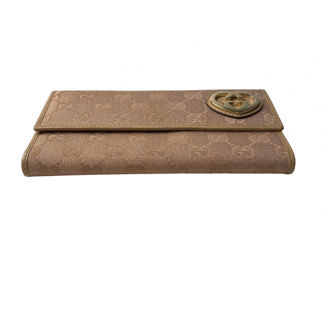 美品 グッチ GUCCI レディース GGキャンバス ハート 長財布