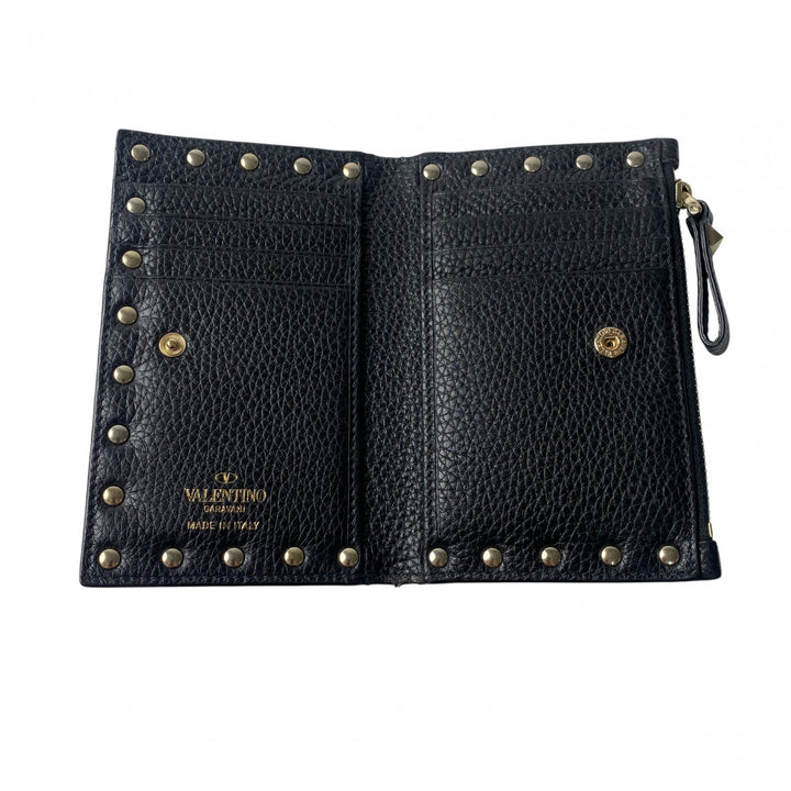 未使用 ヴァレンティノガラヴァーニ valentino garavani レディース スタッズ 二つ折り財布 ブラック レザー お札入れなし