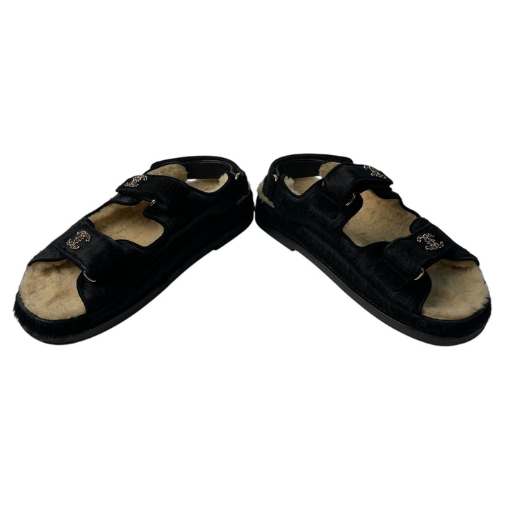 シャネル CHANEL レディース ココマーク ハラコ ボア サンダル 37C G35927