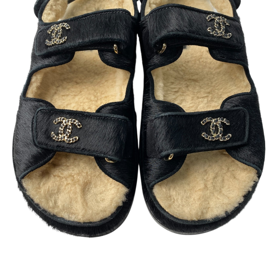 シャネル CHANEL レディース ココマーク ハラコ ボア サンダル 37C G35927