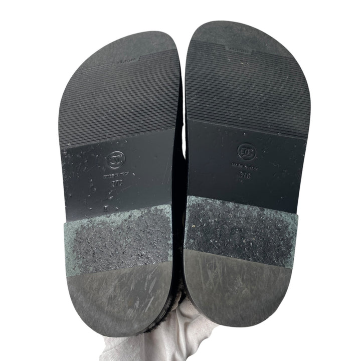 シャネル CHANEL レディース ココマーク ハラコ ボア サンダル 37C G35927