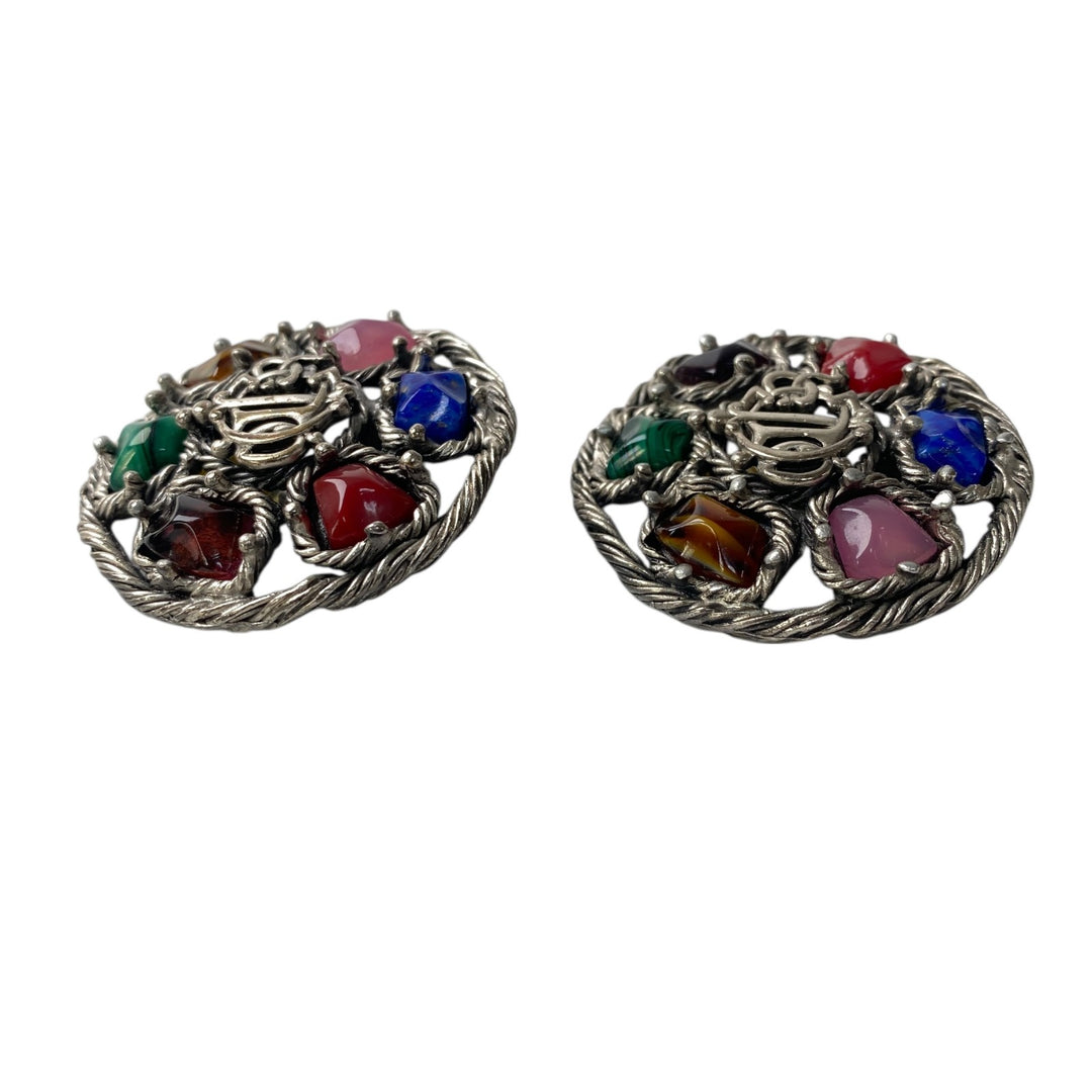 美品 クリスチャンディオール DIOR レディース ビンテージ カラーストーン イヤリング