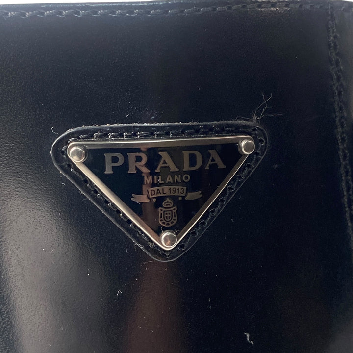 美品 プラダ PRADA レディース レースアップブーツ 34 1/2 三角ロゴプレート