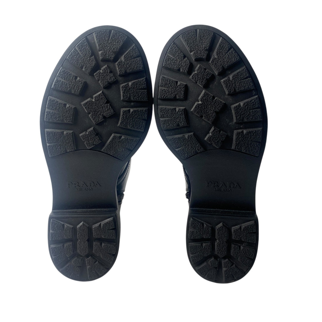 美品 プラダ PRADA レディース レースアップブーツ 34 1/2 三角ロゴプレート