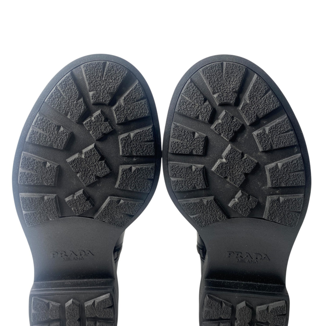 美品 プラダ PRADA レディース レースアップブーツ 34 1/2 三角ロゴプレート