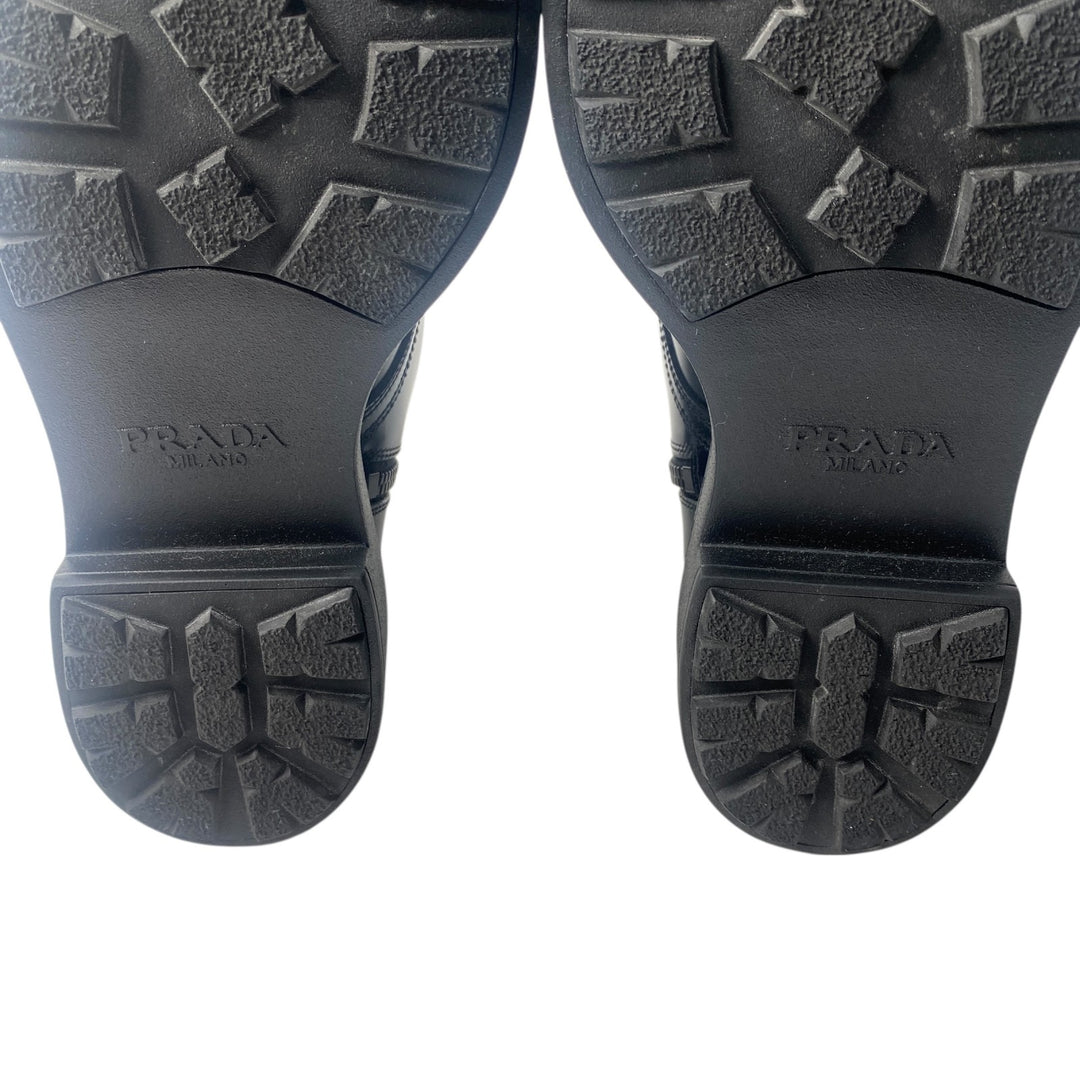 美品 プラダ PRADA レディース レースアップブーツ 34 1/2 三角ロゴプレート