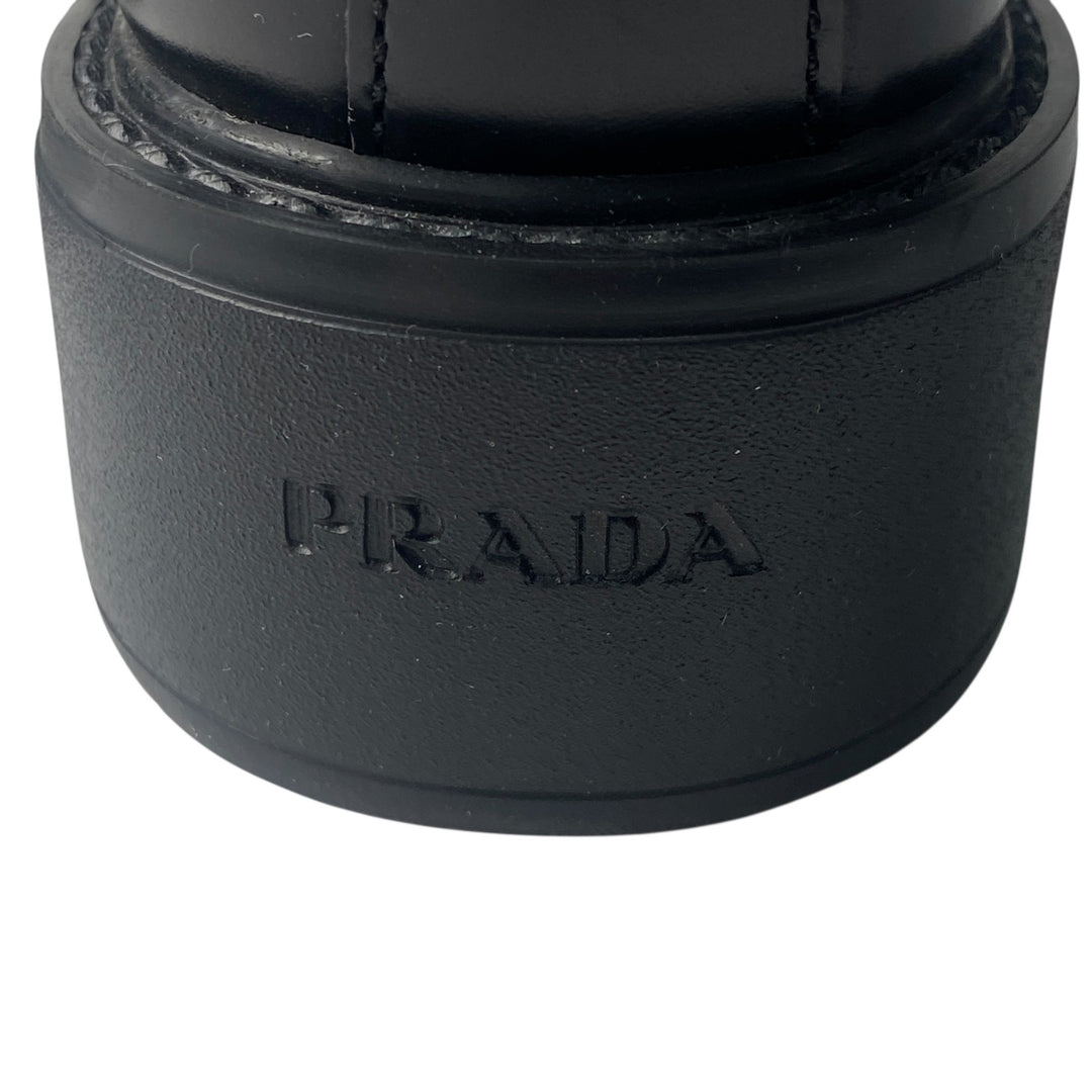 美品 プラダ PRADA レディース レースアップブーツ 34 1/2 三角ロゴプレート