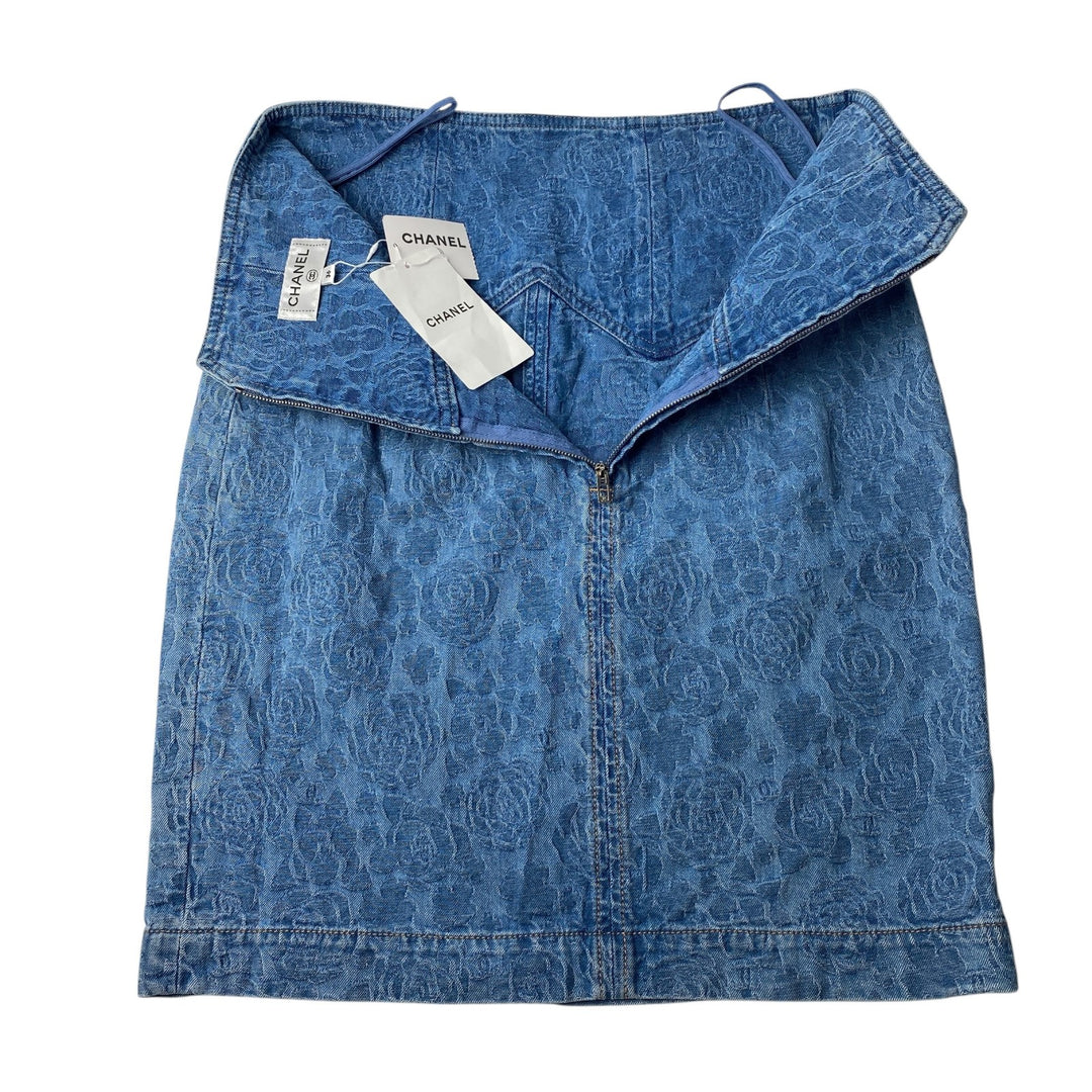 未使用 シャネル CHANEL レディース ココマーク カメリア デニムスカート P74484