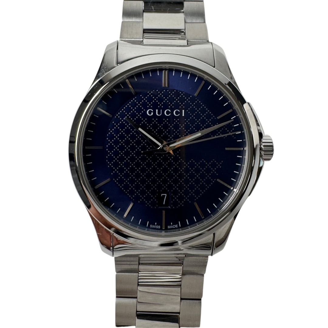 美品 グッチ GUCCI Gタイムレス 126.4 腕時計 クォーツ ブルー文字盤 メンズ