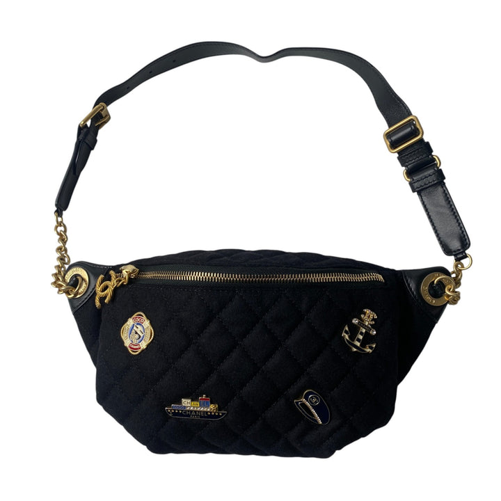 未使用 シャネル CHANEL レディース マリン モチーフ ウール レザー ボディバッグ