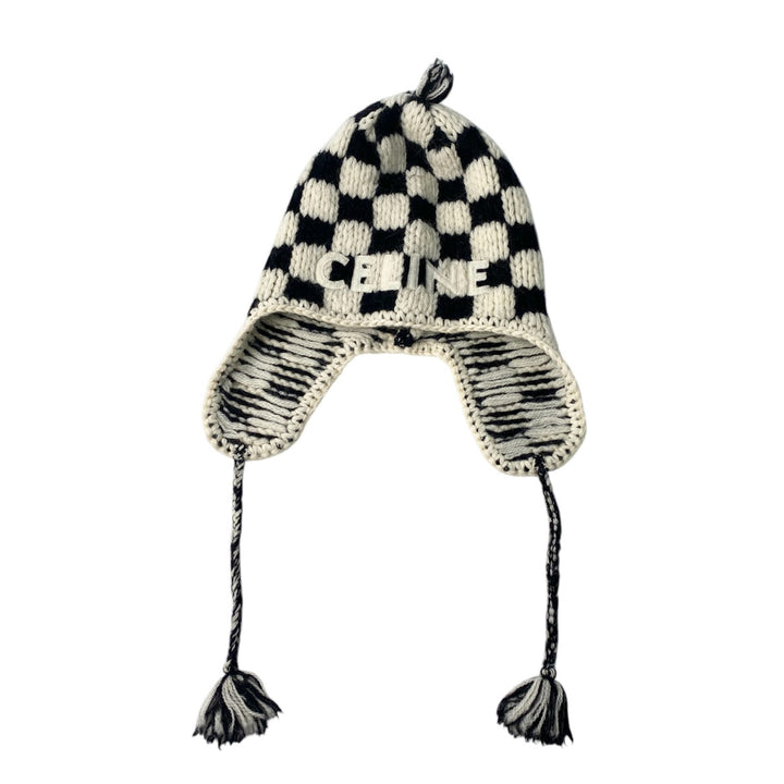 セリーヌ CELINE レディース チェック ニット ロゴ キャップ　♯TU
