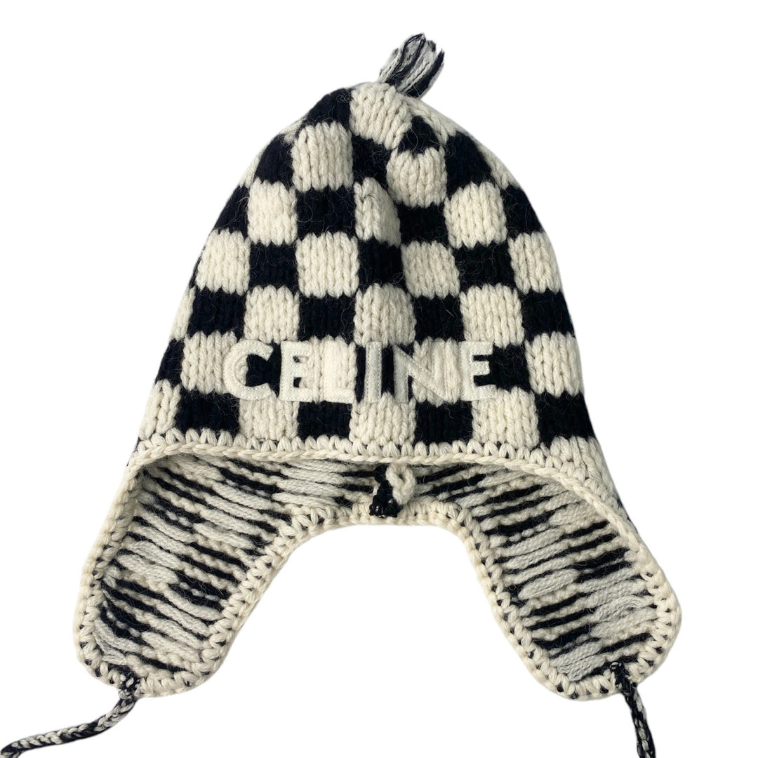 セリーヌ CELINE レディース チェック ニット ロゴ キャップ　♯TU