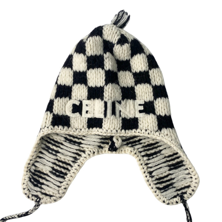 セリーヌ CELINE レディース チェック ニット ロゴ キャップ　♯TU