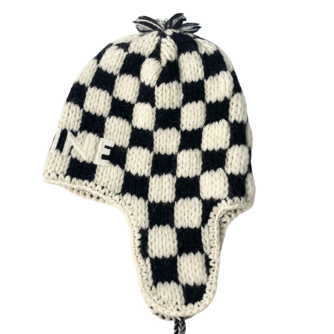 セリーヌ CELINE レディース チェック ニット ロゴ キャップ　♯TU