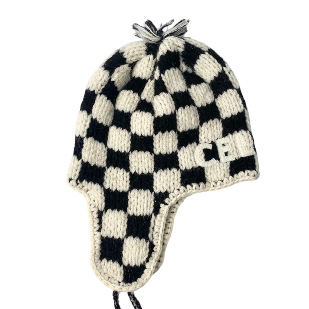 セリーヌ CELINE レディース チェック ニット ロゴ キャップ　♯TU