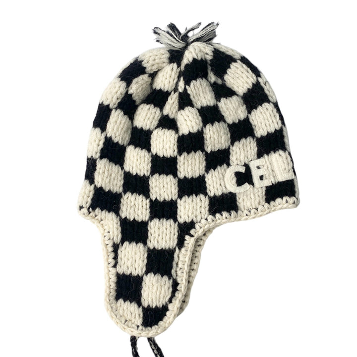セリーヌ CELINE レディース チェック ニット ロゴ キャップ　♯TU