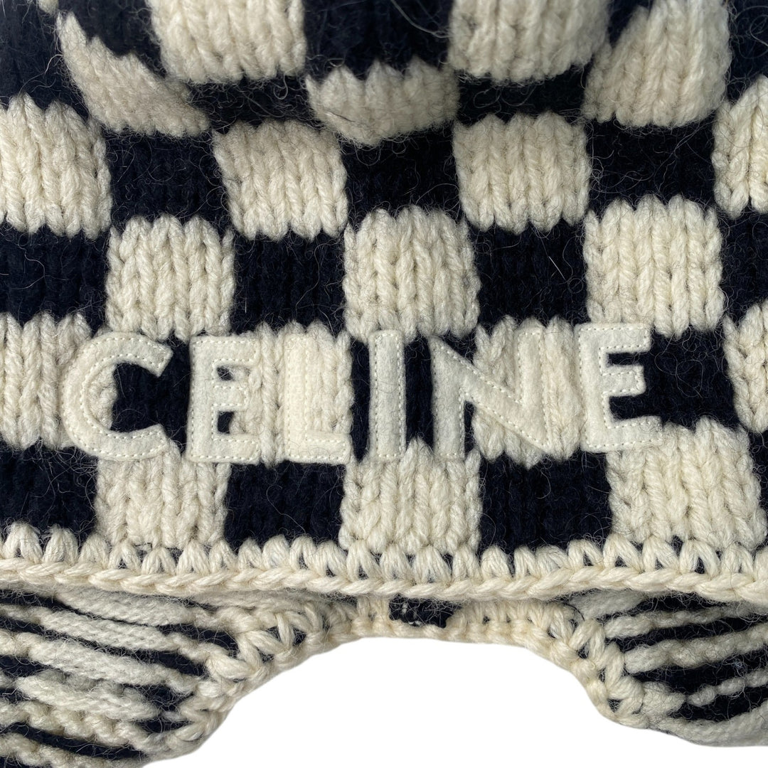 セリーヌ CELINE レディース チェック ニット ロゴ キャップ　♯TU