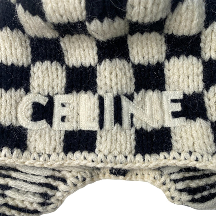 セリーヌ CELINE レディース チェック ニット ロゴ キャップ　♯TU