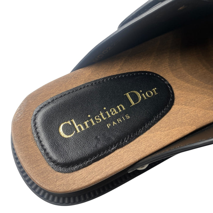 美品 ディオール DIOR レディース サボ サンダル スタッズ レザー ブラック 38