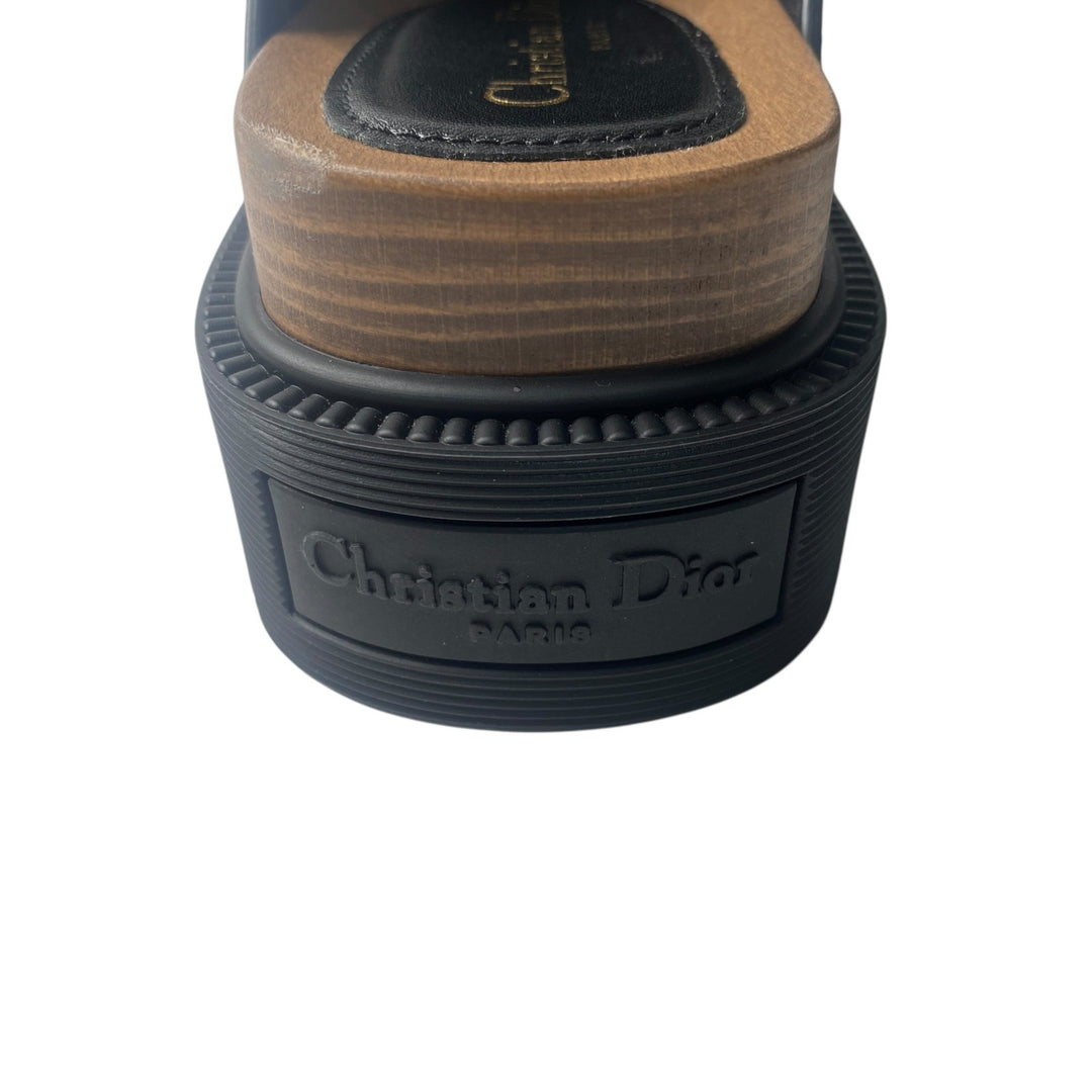 美品 ディオール DIOR レディース サボ サンダル スタッズ レザー ブラック 38