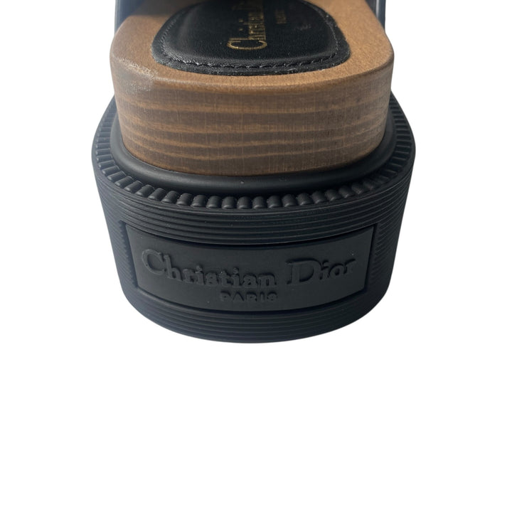 美品 ディオール DIOR レディース サボ サンダル スタッズ レザー ブラック 38