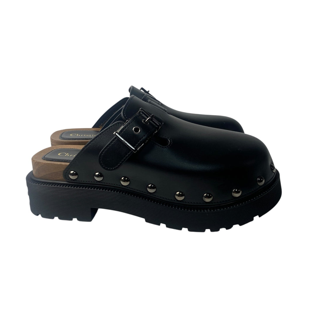 美品 ディオール DIOR レディース サボ サンダル スタッズ レザー ブラック 38