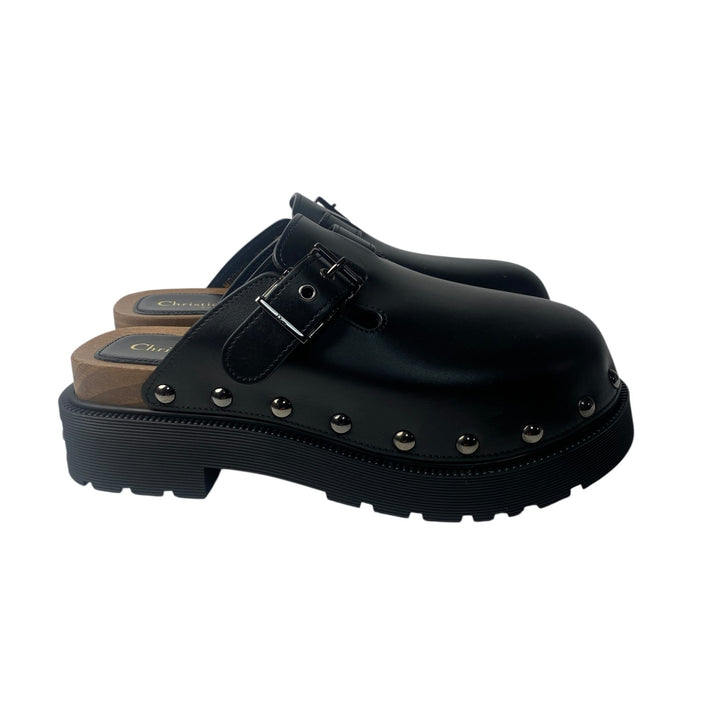 美品 ディオール DIOR レディース サボ サンダル スタッズ レザー ブラック 38