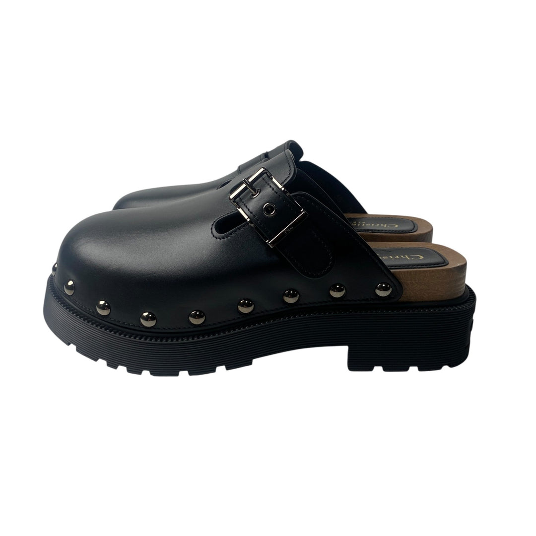 美品 ディオール DIOR レディース サボ サンダル スタッズ レザー ブラック 38