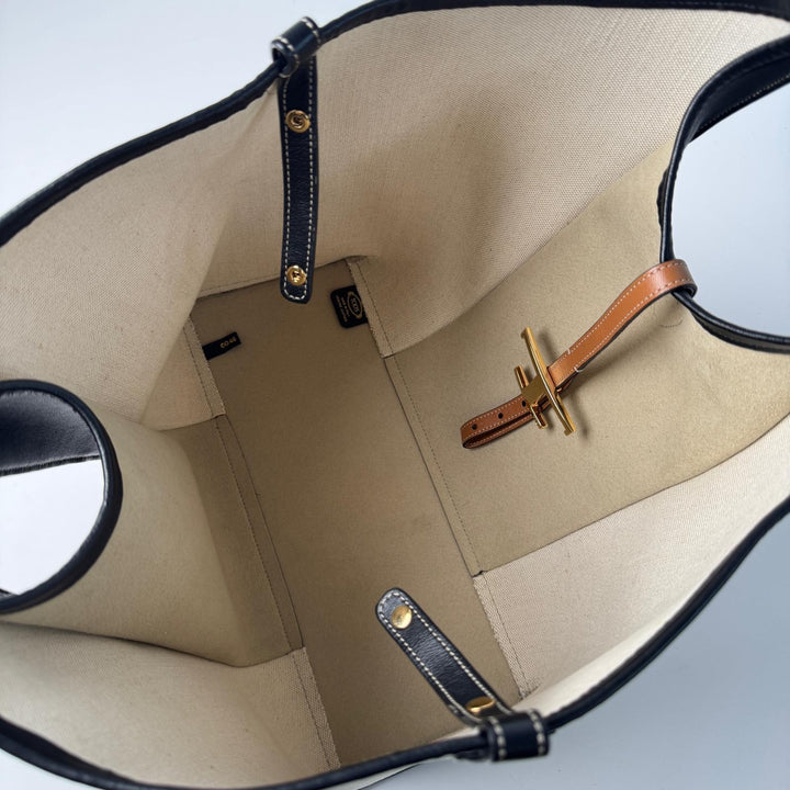 トッズ Tod's Tタイムレス ショッピングバッグ レザー×キャンバス トートバッグ ポーチ付 レディース