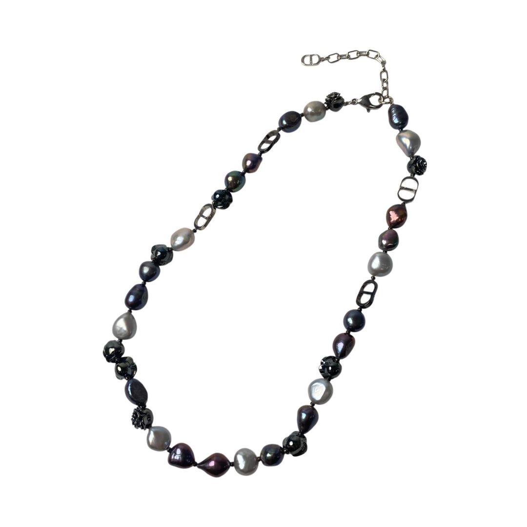 美品 ディオール DIOR ローズ 真珠 淡水パール ネックレス ペンダント チョーカー レディース