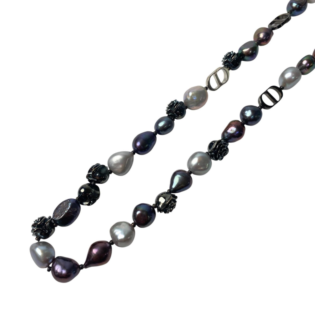 美品 ディオール DIOR ローズ 真珠 淡水パール ネックレス ペンダント チョーカー レディース