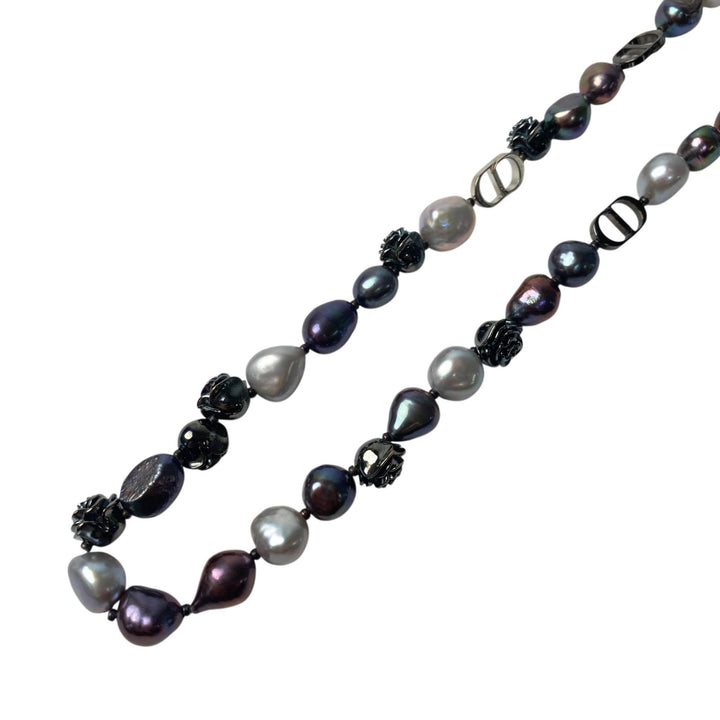 美品 ディオール DIOR ローズ 真珠 淡水パール ネックレス ペンダント チョーカー レディース