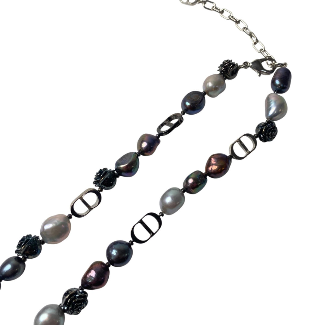 美品 ディオール DIOR ローズ 真珠 淡水パール ネックレス ペンダント チョーカー レディース