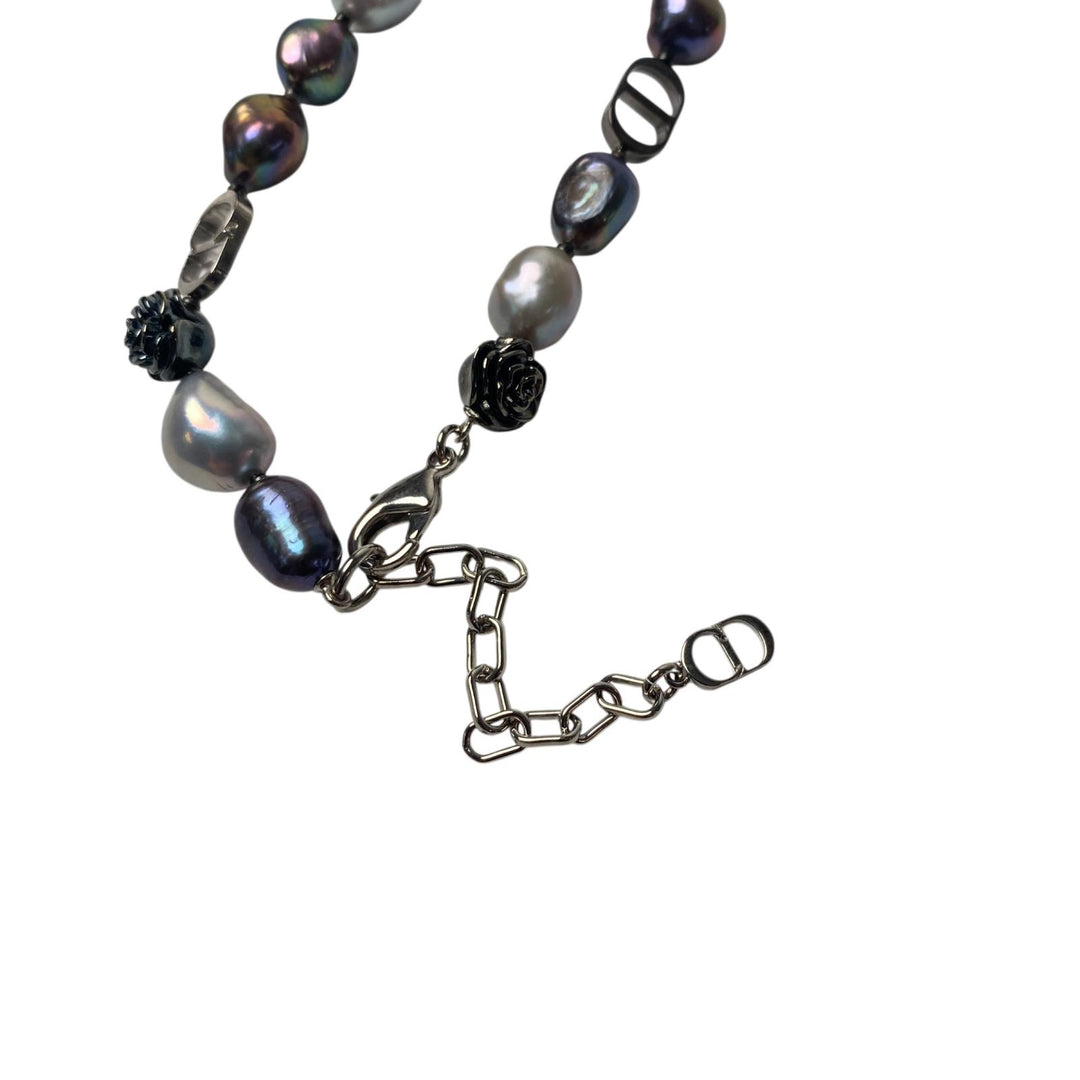 美品 ディオール DIOR ローズ 真珠 淡水パール ネックレス ペンダント チョーカー レディース