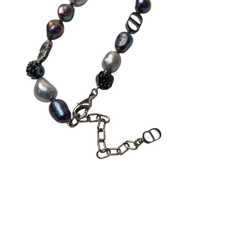 美品 ディオール DIOR ローズ 真珠 淡水パール ネックレス ペンダント チョーカー レディース