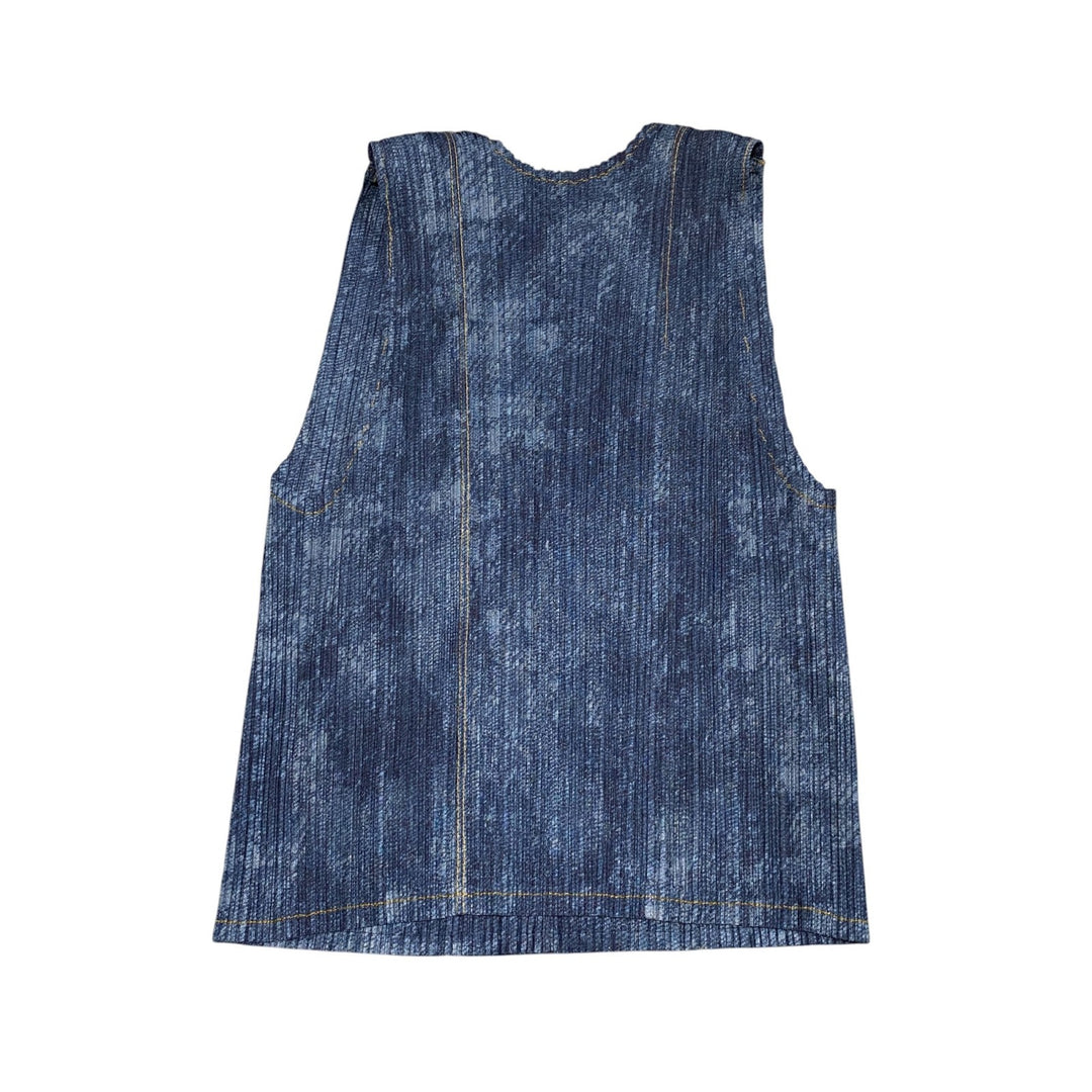 美品 イッセイミヤケ ISSEY MIYAKE メンズ プリーツ ベスト デニム柄