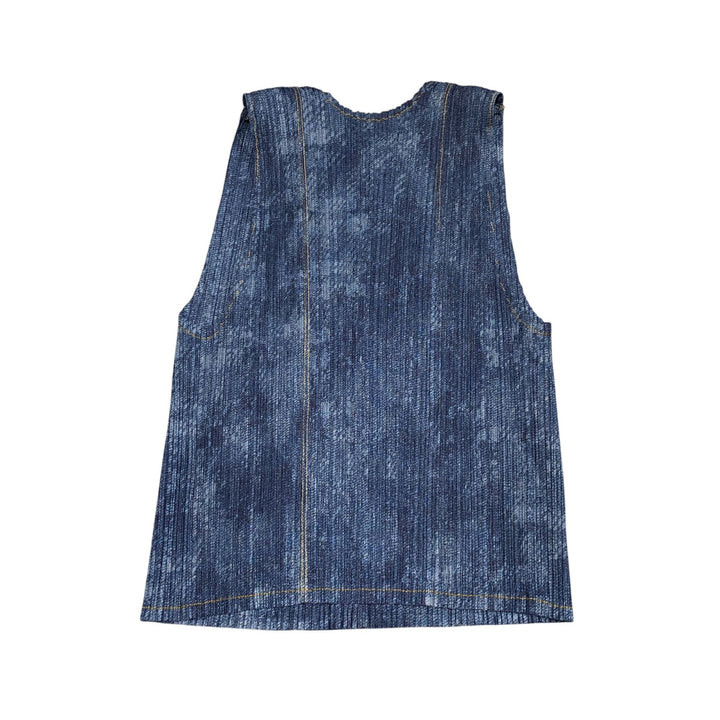 美品 イッセイミヤケ ISSEY MIYAKE メンズ プリーツ ベスト デニム柄