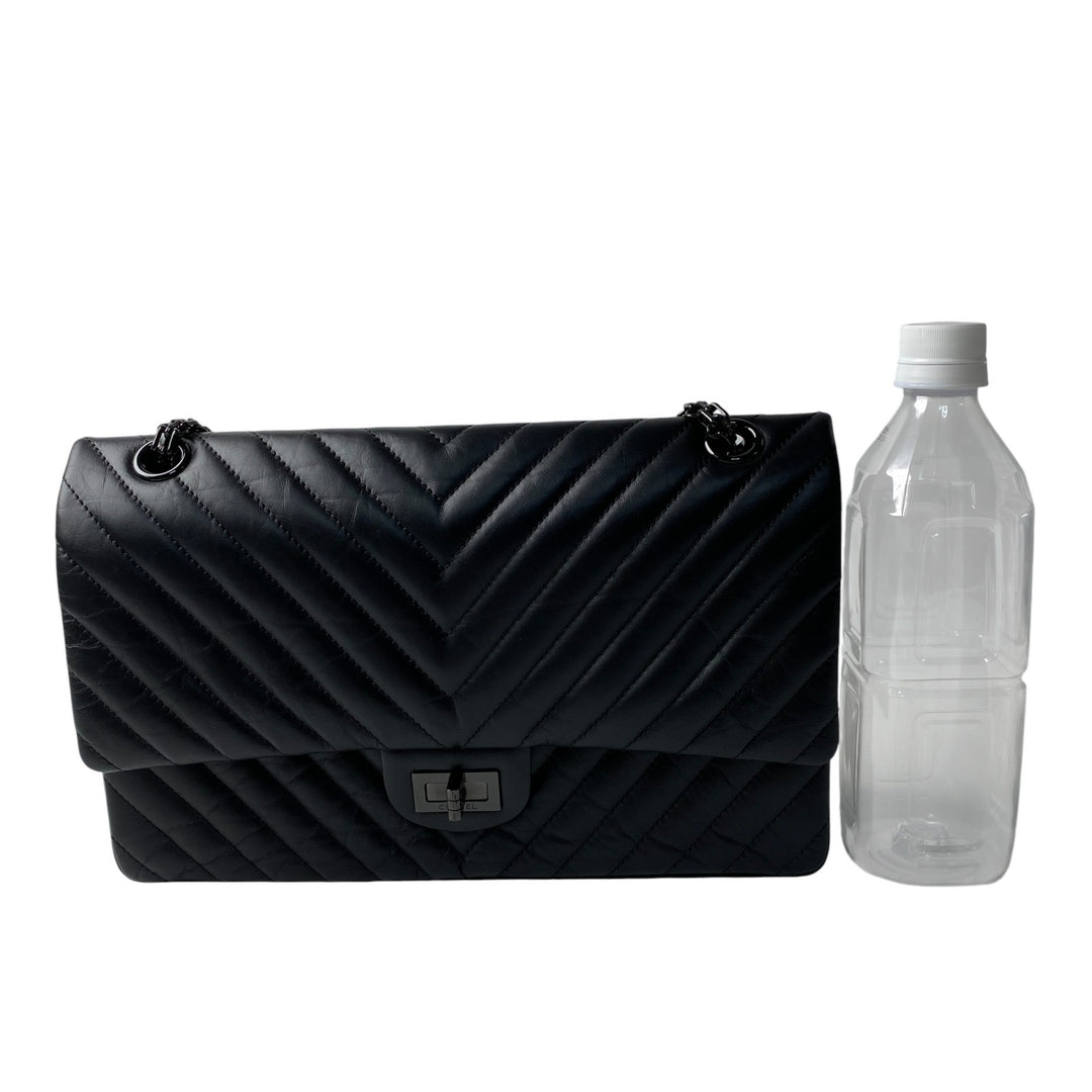 美品 シャネル CHANEL レディース ソーブラック シェブロン 2.55 Wフラップ チェーン ショルダーバッグ 斜めがけ クロスボディ