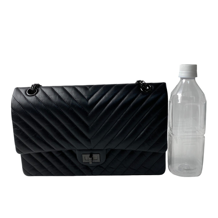 美品 シャネル CHANEL レディース ソーブラック シェブロン 2.55 Wフラップ チェーン ショルダーバッグ 斜めがけ クロスボディ