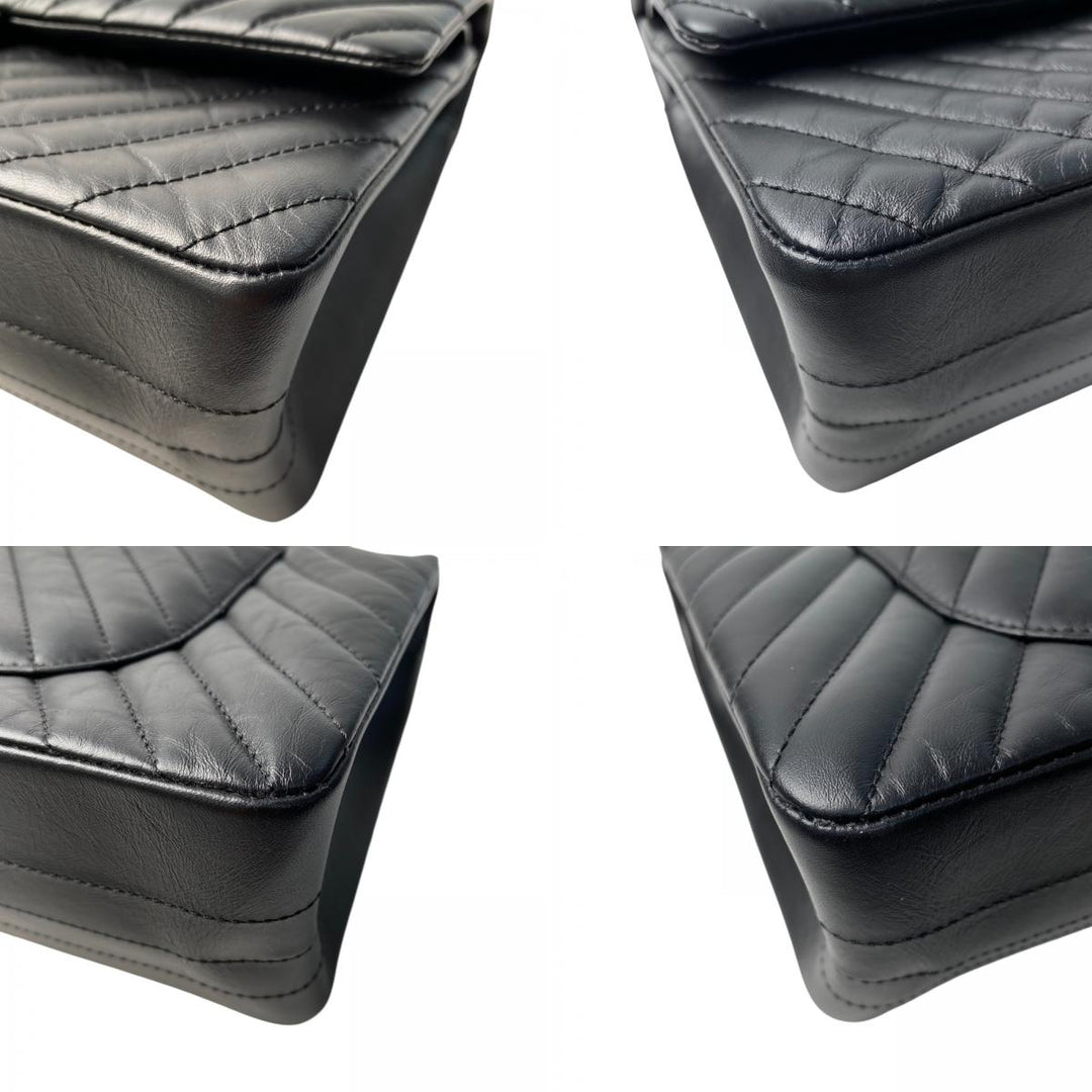 美品 シャネル CHANEL レディース ソーブラック シェブロン 2.55 Wフラップ チェーン ショルダーバッグ 斜めがけ クロスボディ